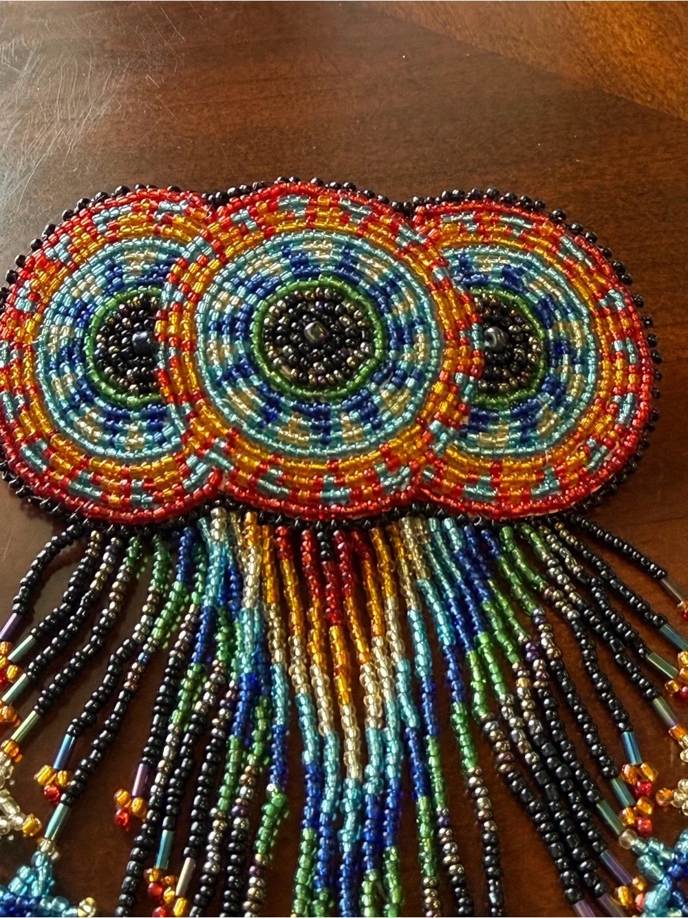 Native American Leather Beaded Star Barrette Hair Clip w/ Fringe Dangles